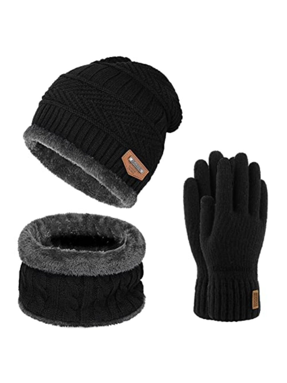 Premium Winter Beanie Hat & Circle Scarf Set - Fleece Lined Knit Skull Cap